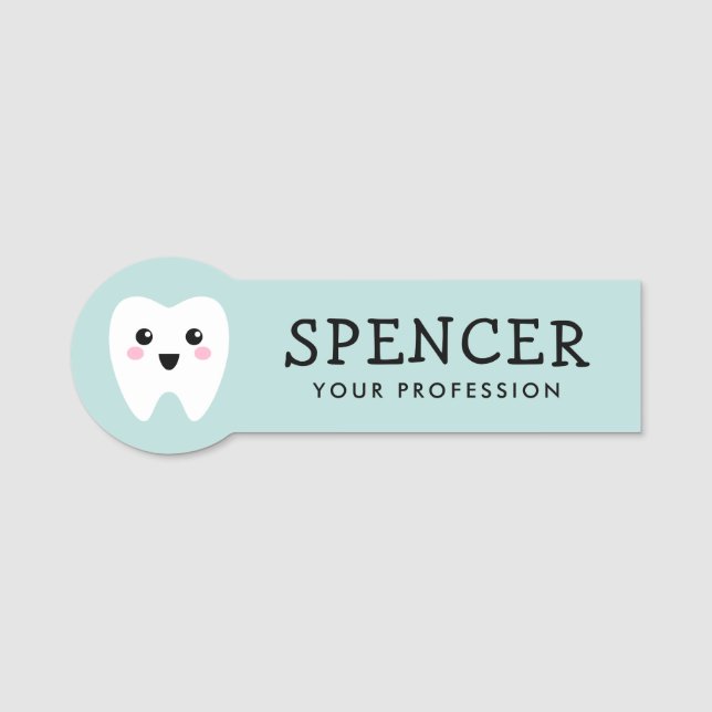 Cute tooth family dentist dental clinic name tag (Front)