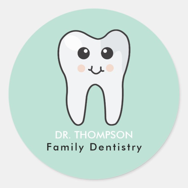 Cute Tooth Family Dentistry Classic Round Sticker (Front)