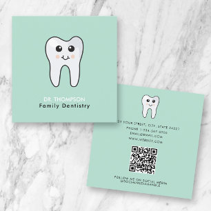 Cute Tooth Family Dentistry QR Code Social Media Square Business Card