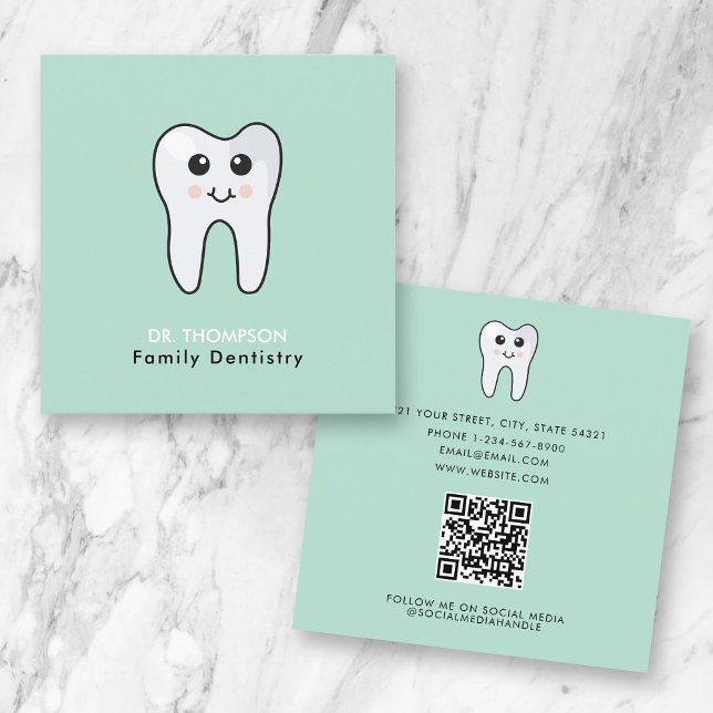 Cute Tooth Family Dentistry QR Code Social Media Square Business Card (Cute Tooth Family Dentistry QR Code Social Media Square Business Card)