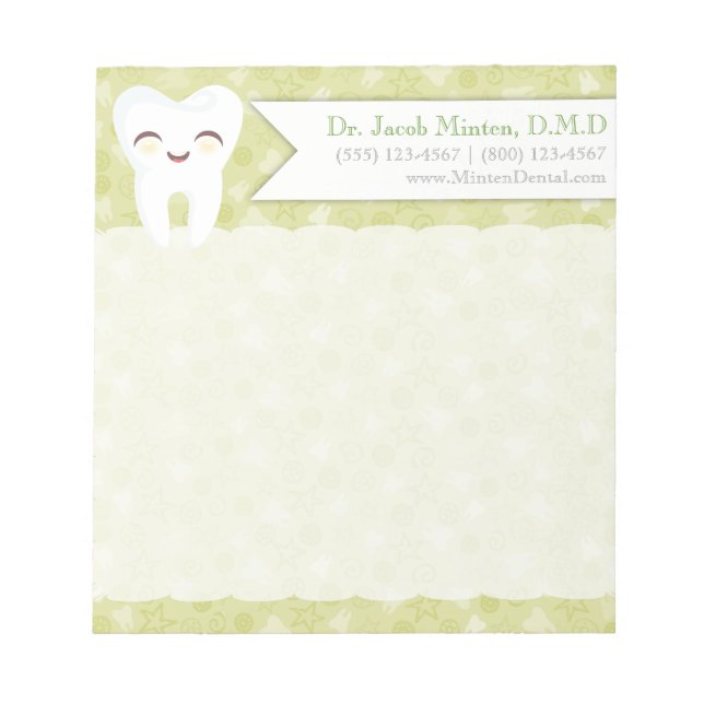 Cute Tooth - Green Custom Notepad (Front)