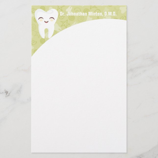 Cute Tooth - Green Personalised Stationery (Front)