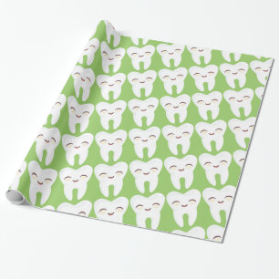 Cute Tooth - Pattern on Green Wrapping Paper