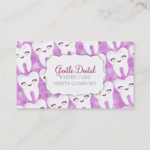 Cute Tooth Pattern - Purple Custom Business Cards