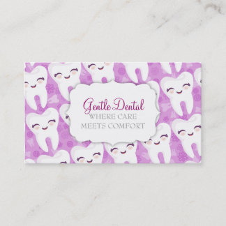 Cute Tooth Pattern - Purple Custom Business Cards