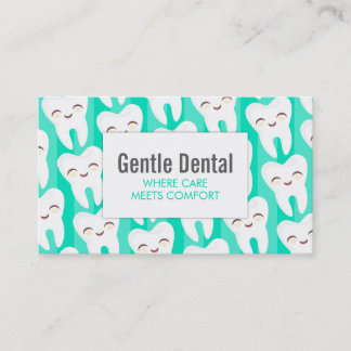 Cute Tooth Pattern - Teal Custom Business Cards