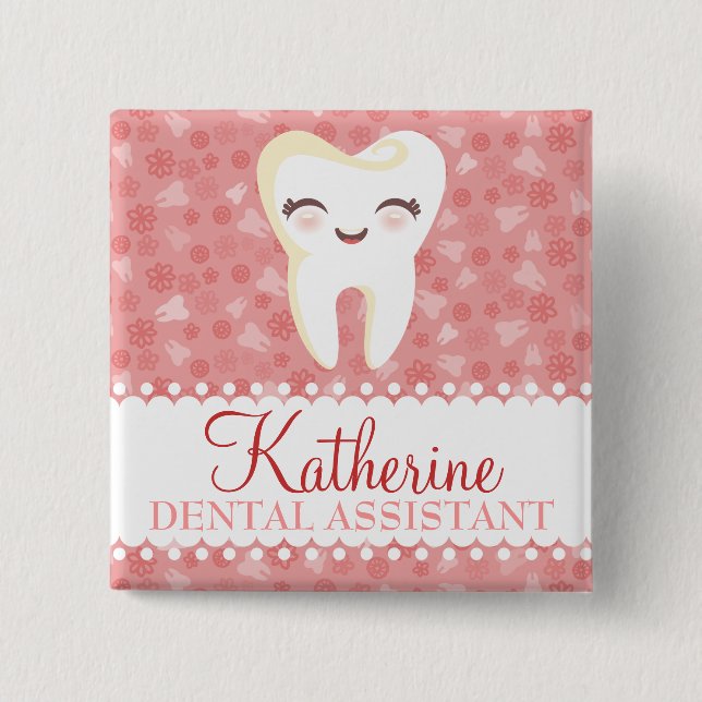 Cute Tooth - Pink Custom Name Badge Button (Front)
