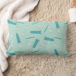 Cute Tooth Teal Mint Toothpaste Toothbrush Pattern Lumbar Cushion