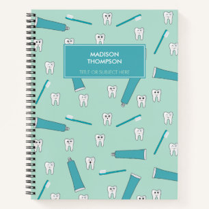 Cute Tooth Teal Mint Toothpaste Toothbrush Pattern Notebook