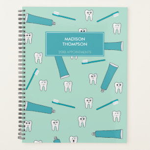 Cute Tooth Teal Mint Toothpaste Toothbrush Pattern Planner