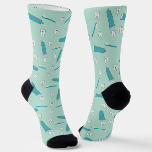 Cute Tooth Teal Mint Toothpaste Toothbrush Pattern Socks