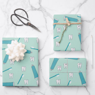 Cute Tooth Teal Mint Toothpaste Toothbrush Pattern Wrapping Paper Sheet
