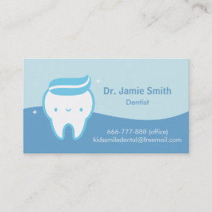 Cute Tooth Toothpaste Blue Dentist Business Cards