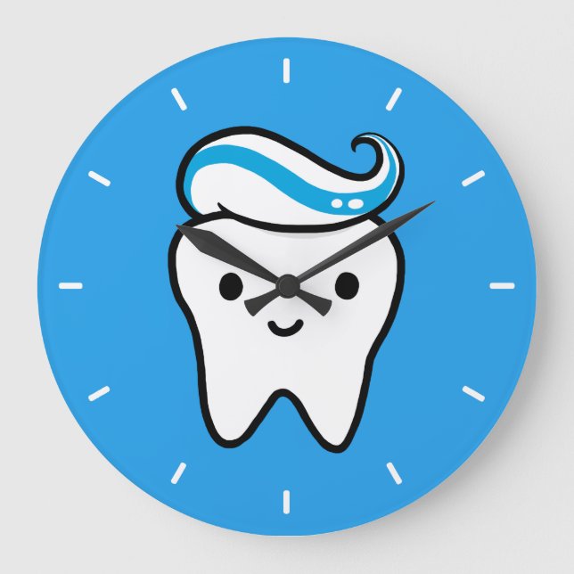Cute Tooth with Toothpaste Dental Office Large Clock (Front)