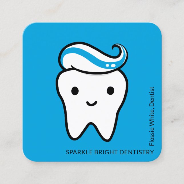 Cute Tooth with Toothpaste Dentist Dental Square Business Card (Front)