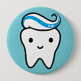 Cute Tooth with Toothpaste | Kawaii Cartoon Molar 10 Cm Round Badge