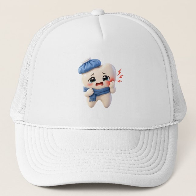 Cute Toothache Tooth Character Trucker Hat (Front)
