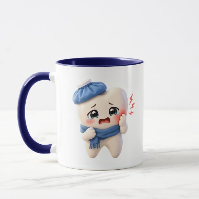 Cute Toothache Tooth Character Two-Tone Mug (Left)