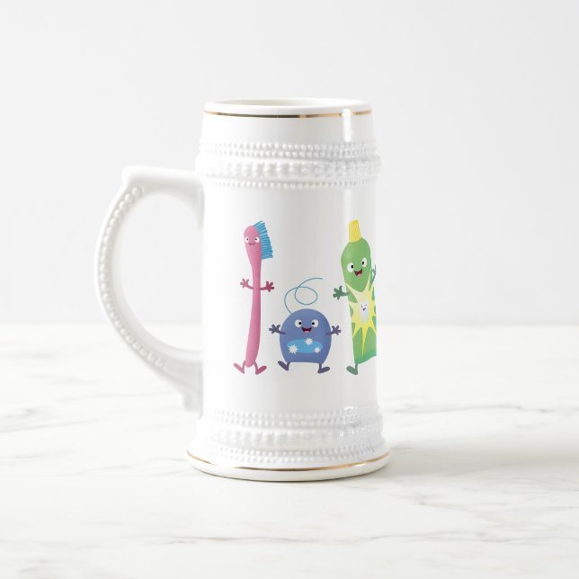 Cute toothbrush toothpaste dental floss cartoon beer stein (Left)