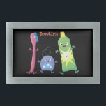 Cute toothbrush toothpaste dental floss cartoon belt buckle<br><div class="desc">This happy dental care trio features our cartoon toothbrush,  floss and toothpaste characters dancing. Dental hygiene with a fun twist!</div>