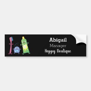 Cute toothbrush toothpaste dental floss cartoon bumper sticker