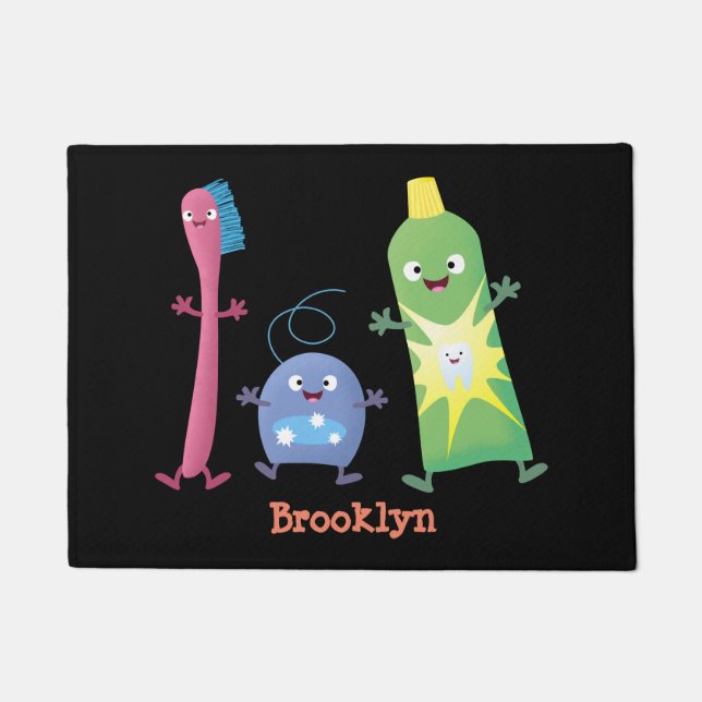 Cute toothbrush toothpaste dental floss cartoon doormat (Front)