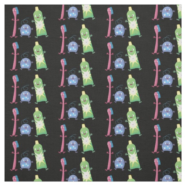 Cute toothbrush toothpaste dental floss cartoon fabric (Swatch)