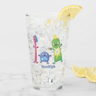 Cute toothbrush toothpaste dental floss cartoon glass