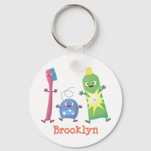 Cute toothbrush toothpaste dental floss cartoon key ring
