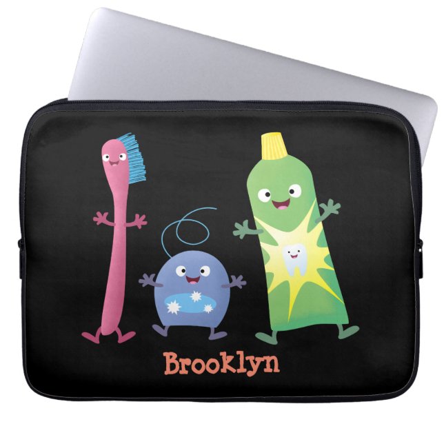 Cute toothbrush toothpaste dental floss cartoon laptop sleeve (Front)