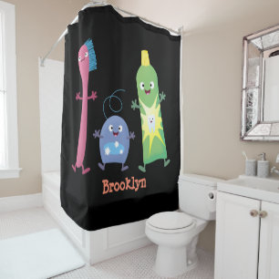 Cute toothbrush toothpaste dental floss cartoon shower curtain