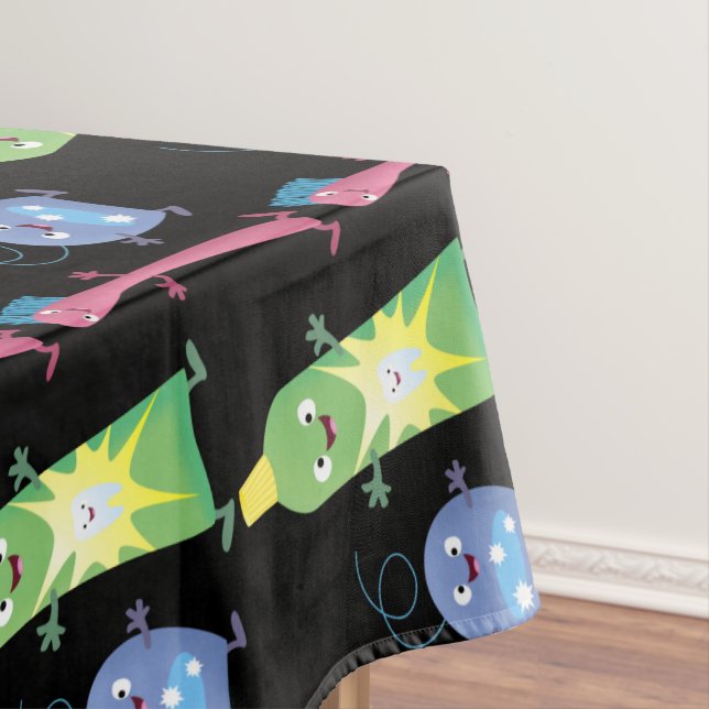 Cute toothbrush toothpaste dental floss cartoon tablecloth (In Situ)