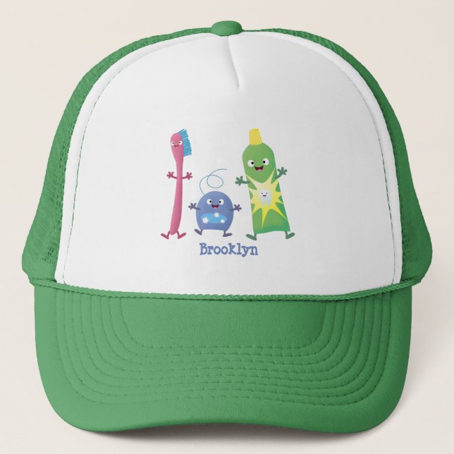 Cute toothbrush toothpaste dental floss cartoon trucker hat (Front)