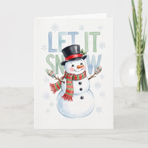 Cute Top Hat Snowman Let It Snow Christmas Holiday Card