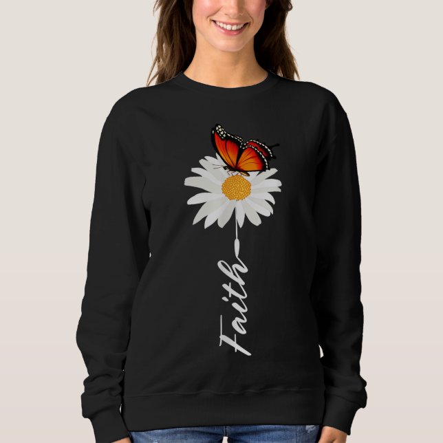 cute tops for women faith butterfly garden daisy (Front)