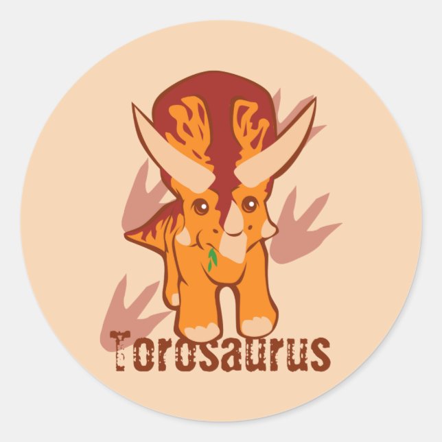 Cute Torosaurus Classic Round Sticker (Front)