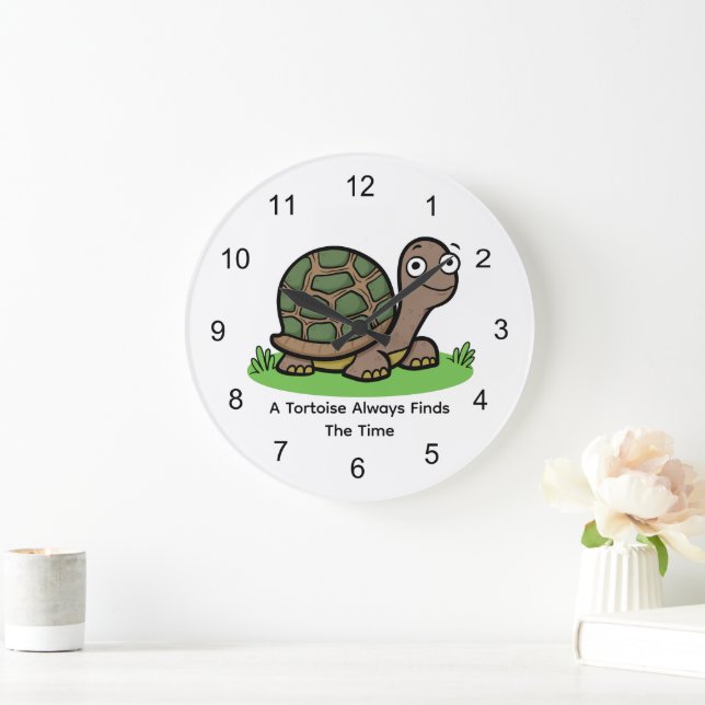 Cute Tortoise Always Finds The Time Large Clock (Home)