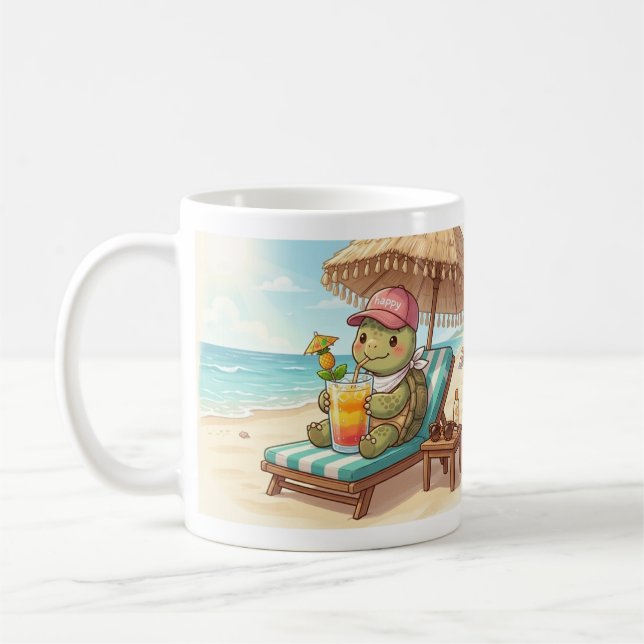 Cute tortoise at the beach coffee mug (Left)