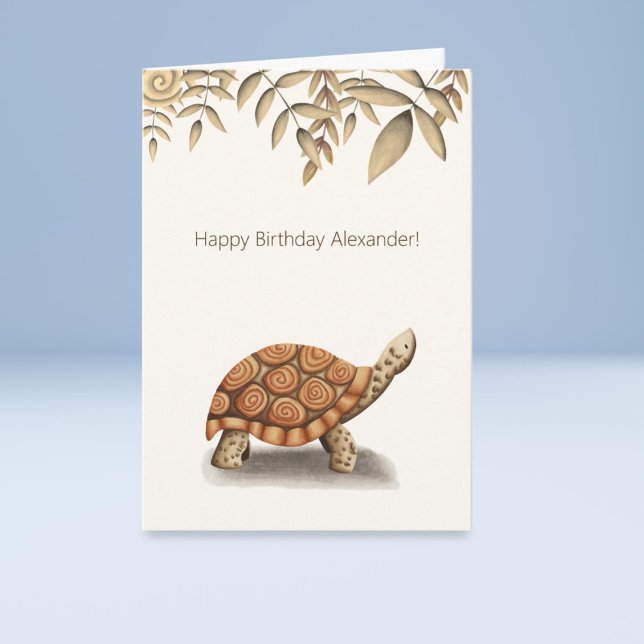 Cute Tortoise Brown Personalised Birthday Card (Creator Uploaded)