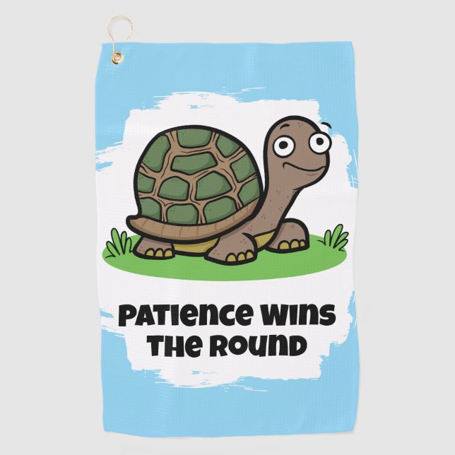 Cute Tortoise Patience Wins the Round Golf Towel (Front)