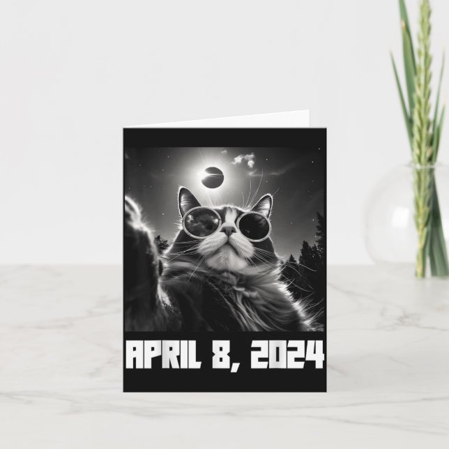 Cute Total Solar Eclipse Cat Selfie Card (Front)