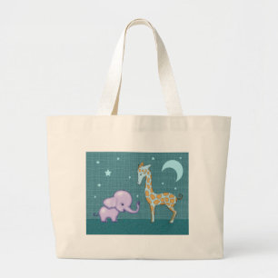 Cute Tote Bag with Elephant and Giraffe