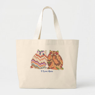 Cute Tote-I Love Cats-2 Fat Cats  Large Tote Bag