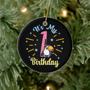 Cute Toucan 1st Birthday 1 Year Old Birth Girl  Ceramic Tree Decoration