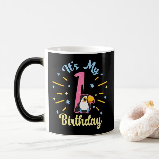 Cute Toucan 1st Birthday 1 Year Old Birth Girl  Magic Mug (With Donut)