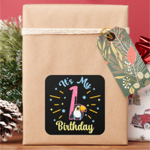 Cute Toucan 1st Birthday 1 Year Old Birth Girl  Square Sticker