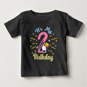 Cute Toucan 2nd Birthday 2 Year Old Birth Girl  Baby T-Shirt