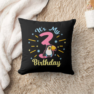 Cute Toucan 3rd Birthday 3 Year Old Birth Girl  Cushion