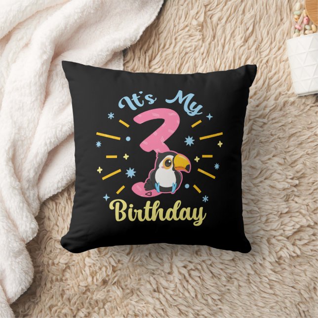 Cute Toucan 3rd Birthday 3 Year Old Birth Girl  Cushion (Blanket)
