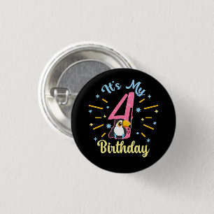 Cute Toucan 4th Birthday 4 Year Old Birth Girl  3 Cm Round Badge
